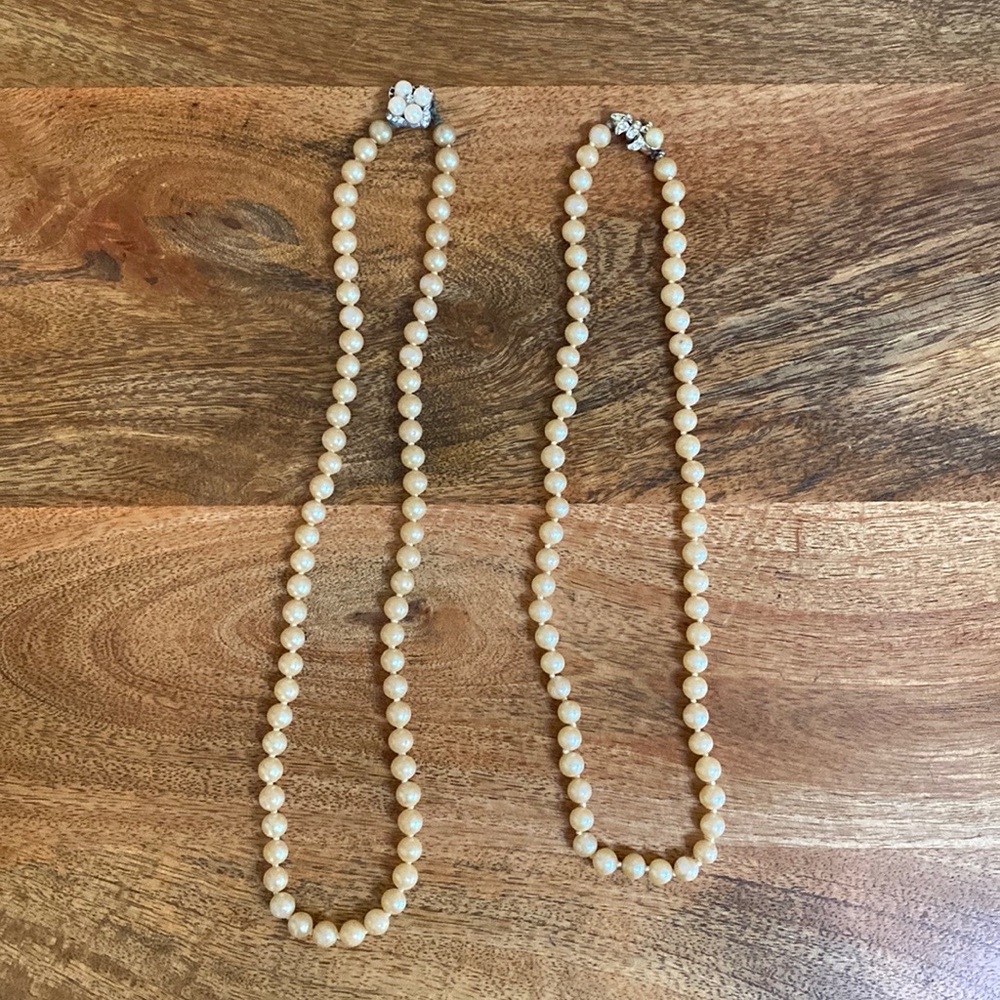 🖤 VTG 50’s Faux Pearl Beaded Necklace Lot Rhinestone Clasps